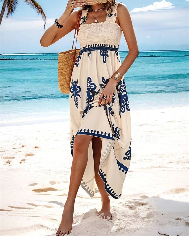 Femme robe longue Robe casual Robe Trapèze Robe d'été robe boheme Bohême Hawaïen mode Vacances du quotidien Rendez-vous Standard Graphic Sans Manches Col Carré Noir Rose Claire Rouge Vert Eté de 2025 ? $23.99 –P19