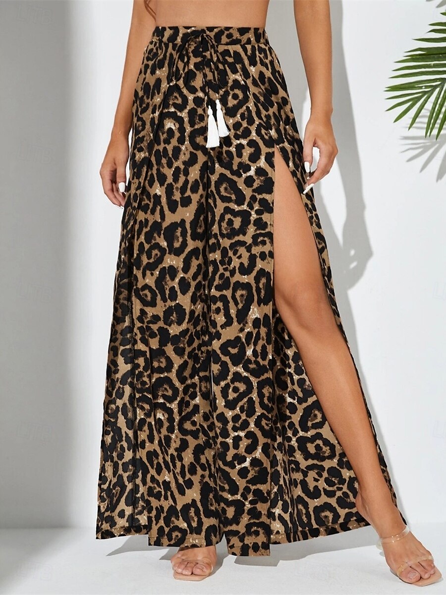 Dame Bred Bukseben kinesisk Mote Gatemote Full lengde Høy Midje Leopard Delt Printer comfy Myk Bekvem Mikroelastisk utendørs Gate Leopard Sommer Vår Normal 2025 - $24.99 –P3