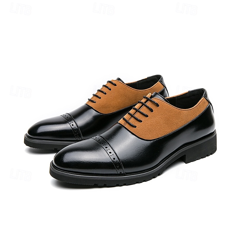 chaussures richelieu en similicuir noir et beige pour hommes – chaussures habillées à lacets élégantes avec semelle confortable pour les occasions professionnelles et décontractées de 2025 ? $46.99 –P1