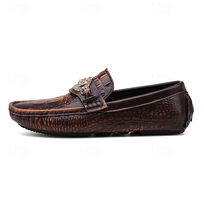 pánské mokasíny z umělé kůže s krokodýlím vzorem – luxusní slip-on společenské boty s kovovým dekorem lva pro formální i neformální příležitosti 2025 - $46.99 –P1
