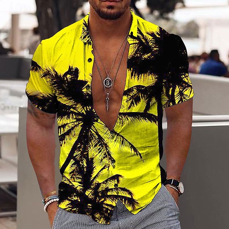 Homme Cocotier Plantes tropicales Chemise Chemise hawaïenne Chemise Aloha Manche Courte Chemise Col rabattu Mode Design Décontractées Extérieur Plein Air Casual Jaune clair Jaune Rose Claire 3D effet de 2025 ? $24.99 –P5