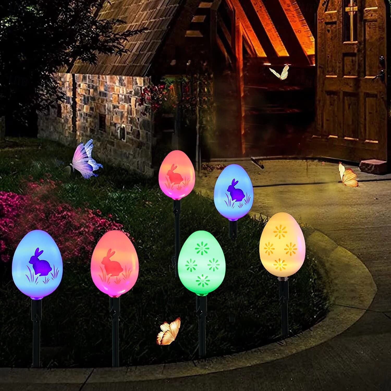 5m solární velikonoční zásuvný světelný řetězec na zemní velikonoční vejce - 20 LED pro ozdobu nádvoří, zahrady a trávníku 2025 - $24.99 –P2