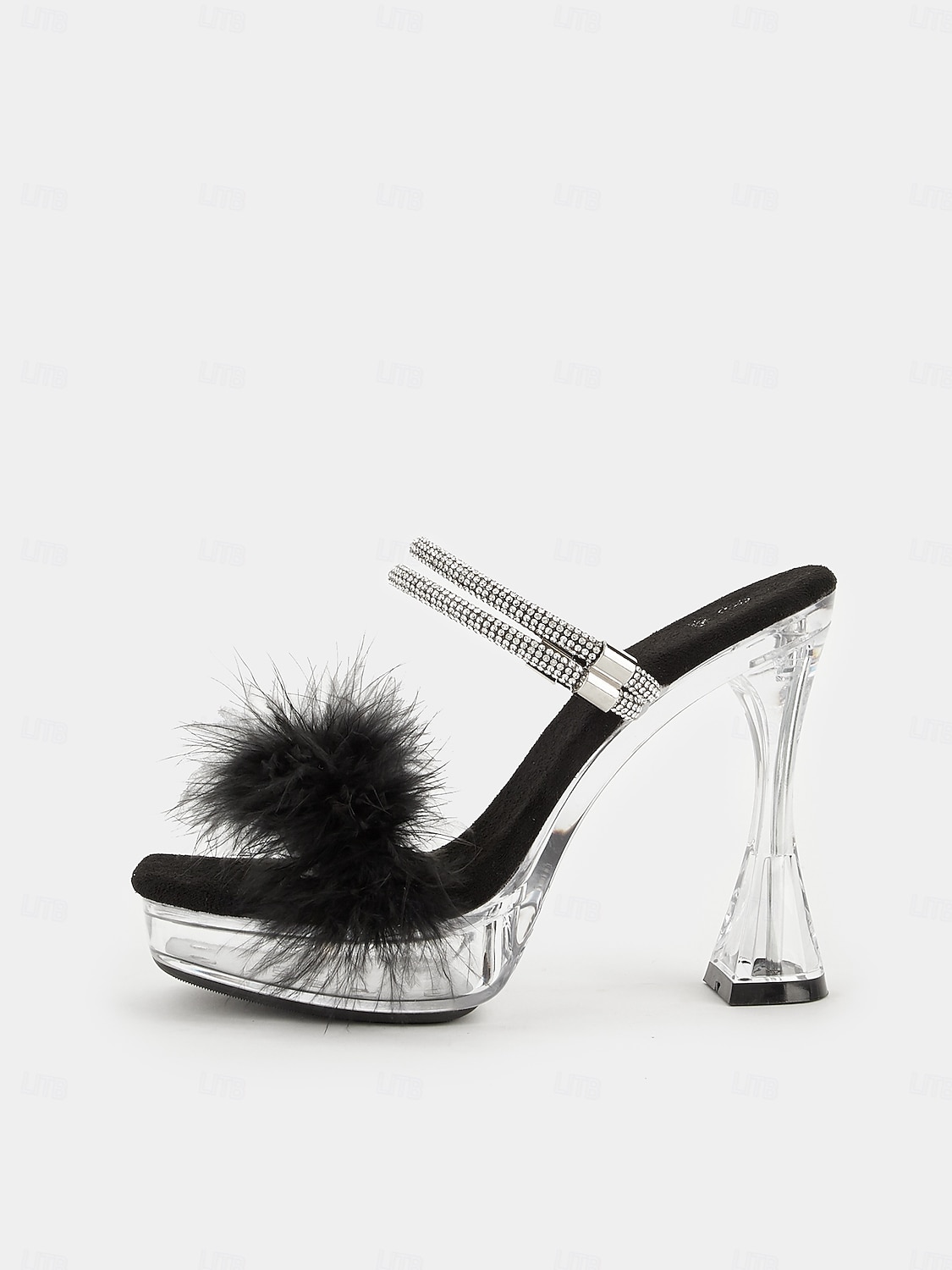 rode met veren versierde, doorzichtige platformhakken voor dames – glamoureuze open sandalen voor avondevenementen en optredens 2025 - $54.99 –P1
