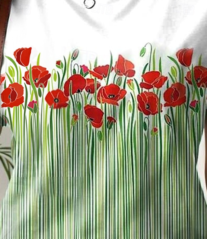 Femme T shirt Floral Décontractées Manche Courte Col Rond Hauts réguliers du quotidien Imprimer Vert Eté de 2025 ? $19.99 –P3