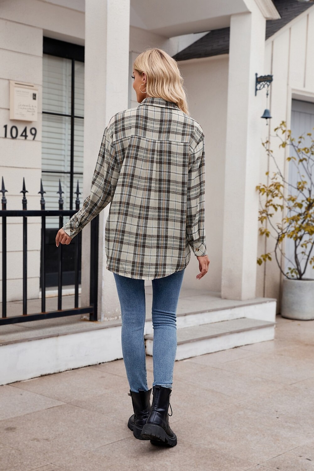 Women's Shirt Boho Shirt Dressy Tops Plaid Casual Boho Long Sleeve Bishop Sleeve V Neck Long Tops Work Daily Going out Pink Dusty Blue Purple Khaki Dark Gray Spring Fall 2025 - $25.99 –P10
