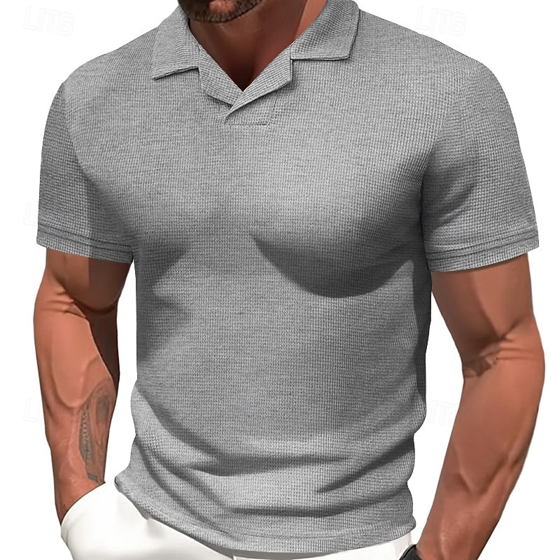 Herren Golfhemd Poloshirt aus Waffelstrick Geschäft Aktiv Klassisch Kurzarm Modisch Modern Feste Farbe Knopf Sommer Frühling Regular Fit Schwarz Weiß Blau Khaki Grau Golfhemd 2025 - $16.49 –P2