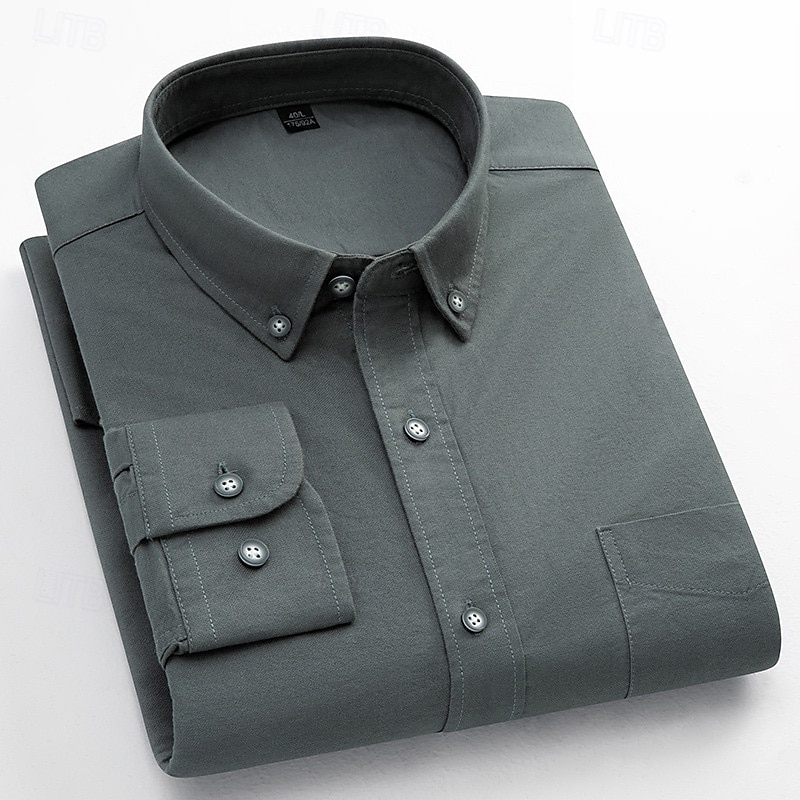 Men's Dress Shirt Oxford Shirt Solid Color Formal Black White Wine Orange Long Sleeve Shirt Collar Spring, Fall, Winter, Summer Clothing Apparel Buttons 2025 - $34.99 –P11