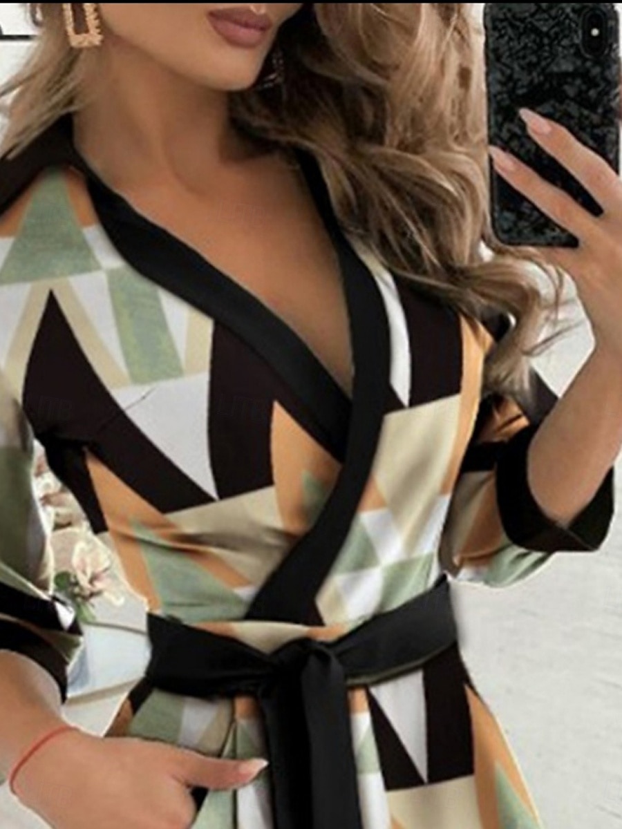 Women's Shirt Blouse Geometric Butterfly Letter Stylish Casual Long Sleeve V Neck Regular Tops Daily Buttons Pocket Black White Blue Green Summer Spring 2025 - $29.99 –P2