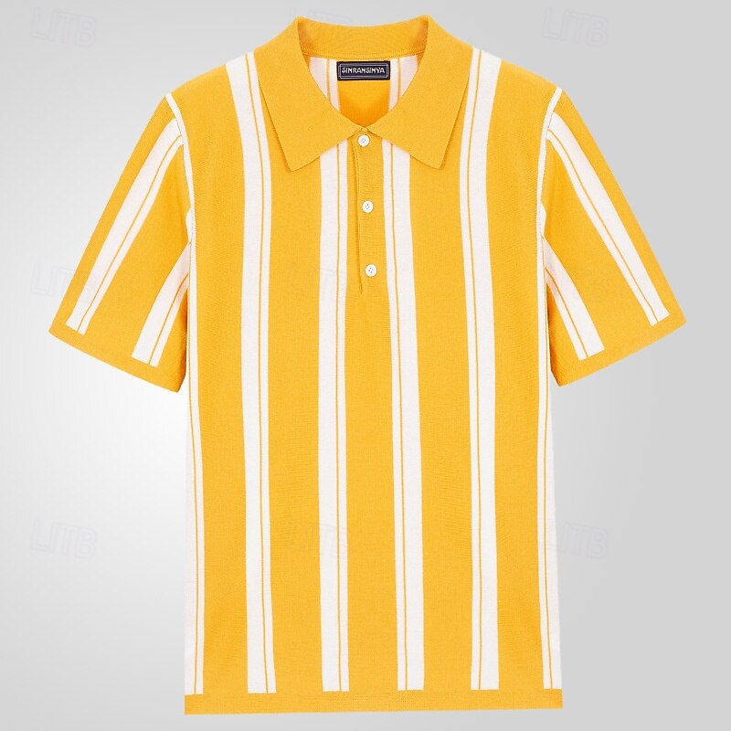 Férfi Button Up Polos Golfing Hétköznapi Sport Hajtóka Rövid ujjú Divat Alap Csík Kollázs Gombok Nyár Sárga Button Up Polos 2025 - $30.99 –P2