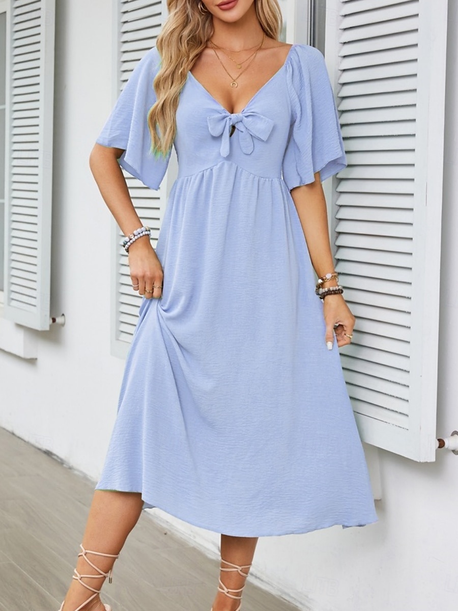 Per donna Vestito longuette Abito casual Abito linea A Moda Essenziale Informale Da mare Giornaliero Standard Liscio Manica corta A V Bianco Azzurro Estate del 2025 a $41.99 –P7