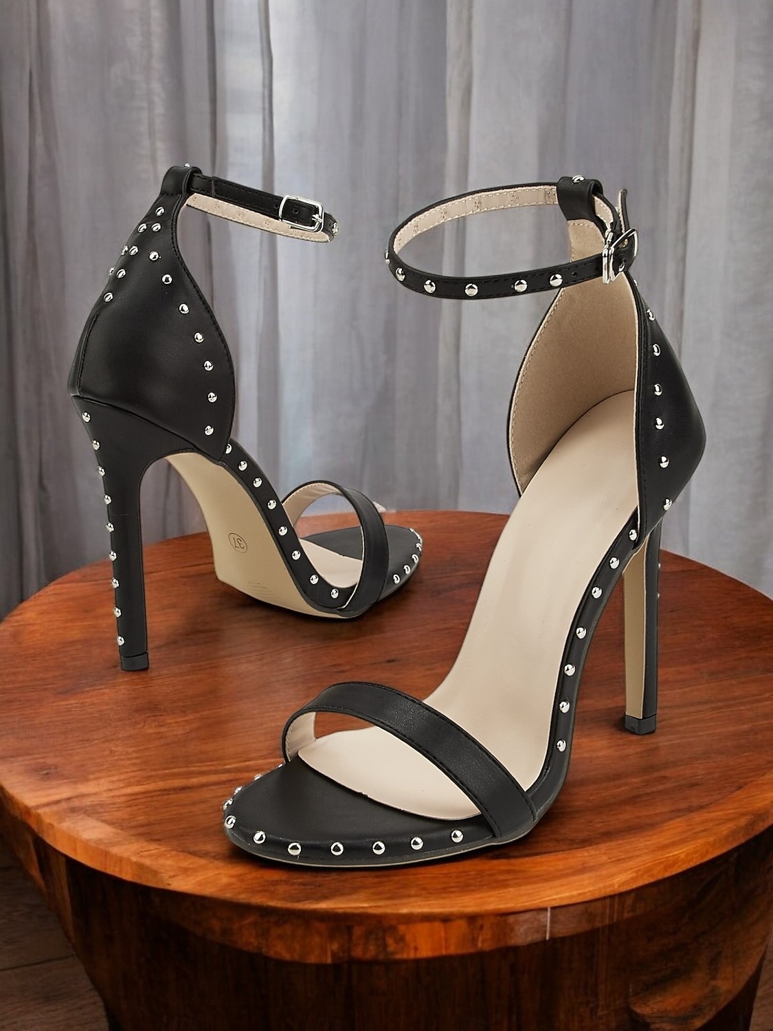 sandali neri con borchie argentate - eleganti tacchi alti da donna per eventi formali e cene del 2025 a $32.99 –P1