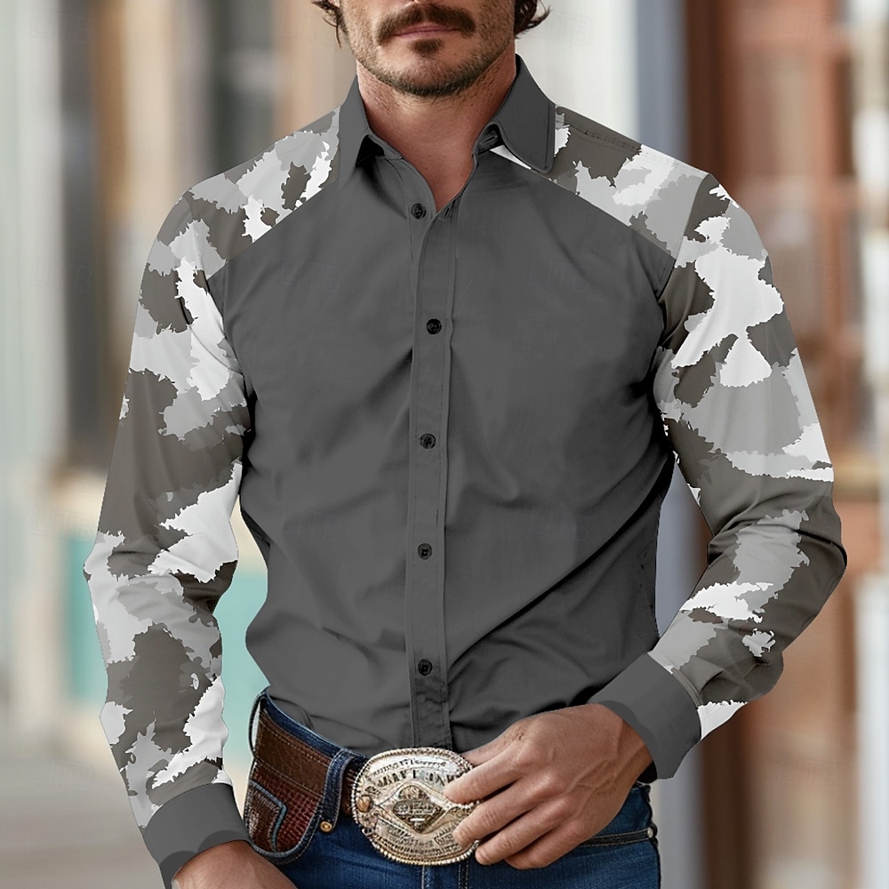 Herren Tarnfarben Westernhemd Langarm Western Sports Outdoor Frühling Herbst Umlegekragen Knopf hoch Armeegrün Blau Braun Grau 2025 - $31.99 –P6