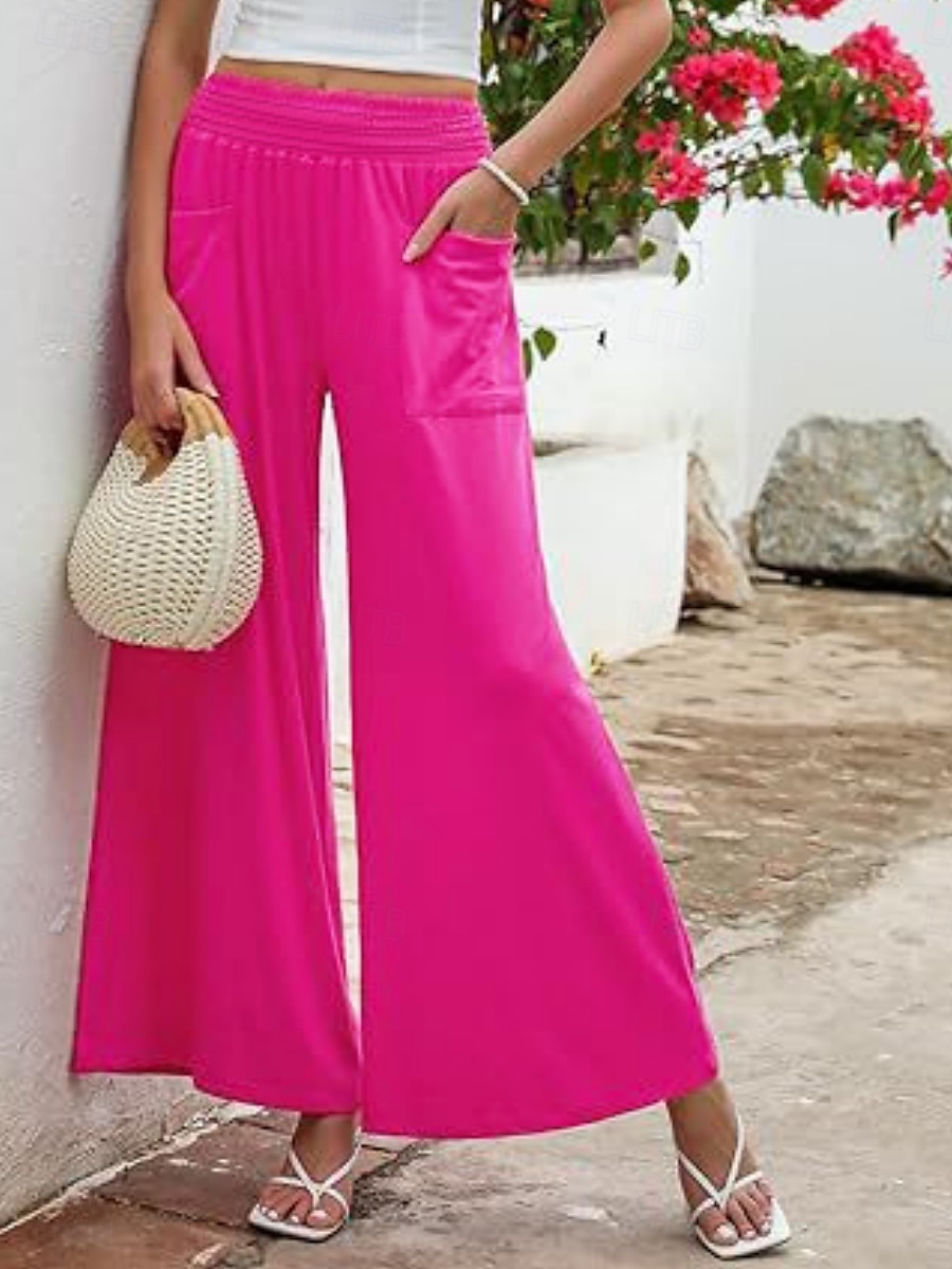 Per donna A zampa Chino Di tendenza Streetwear Lunghezza intera Vita alta Liscio Tasche Cinturino elastico comodo Morbido Comodo Media elasticità Esterno Strada Aalbicocca Fuschia Estate Primavera del 2025 a $24.99 –P3