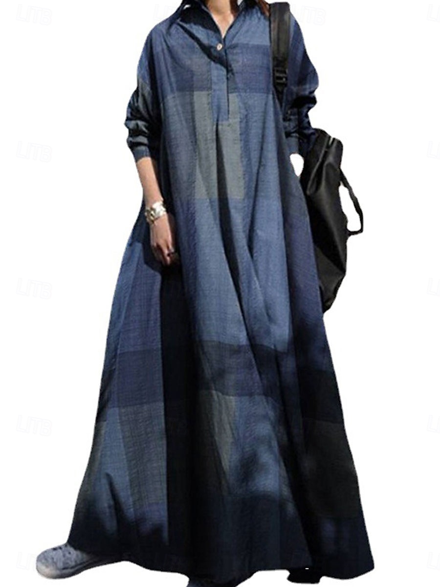Femmes Robe maxi Robes en coton et lin Robe Décontractée Robe évasée ancien Élégant Basique Vacances Travail Quotidien Coupe Ample Plaid manche longue Col de chemise Jaune Rouge Bleu Printemps Automne de 2025 ? $36.99 –P6