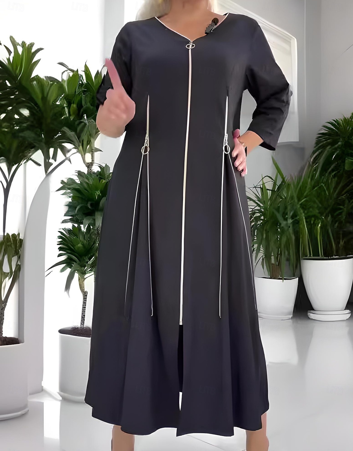 Dame Lang kjole Maxikjole Uformell kjole Arbeidskjole Elegant Stilfull Fritid Feriereise Bryllupsgjest Arbeid Normal عادي 3/4 ermer V-hals Svart Sommer Vår Høst 2025 - $29.99 –P1