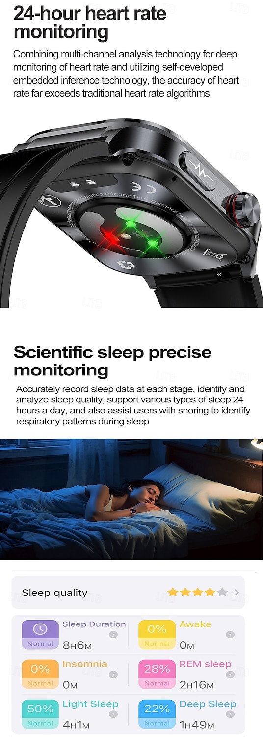 2025年 iMosi ET588 スマートウォッチ 1.96 インチ スマート·ウォッチ ブルートゥース ECG + PPG 温度監視 歩数計 と互換性があります Android iOS 女性 男性 ハンドフリーコール 防水 メディアコントロール IP68 39mmウォッチケース  コレクション – $108.59 –P10