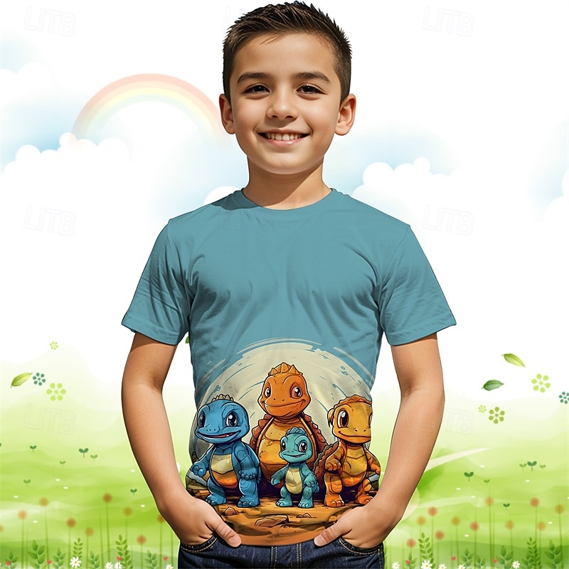 Jungen 3D Graphic Dinosaurier T-Shirt Kurzarm Sommer Frühling Modisch Basic kinderkleidung 4-12 Jahre Rundhalsausschnitt Outdoor Casual Täglich Regular Fit 2025 - $11.99 -P7