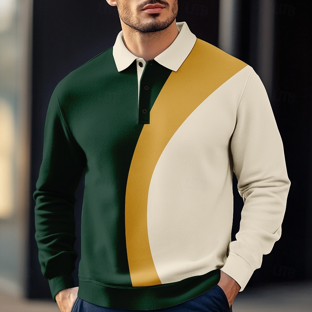 Men's Stripes Rugby Polo Long Sleeve Polo Shirts Collared Shirts Casual Outdoor Athleisure 3D Print Spring Fall Winter Blue 2026 - $31.99 –P3