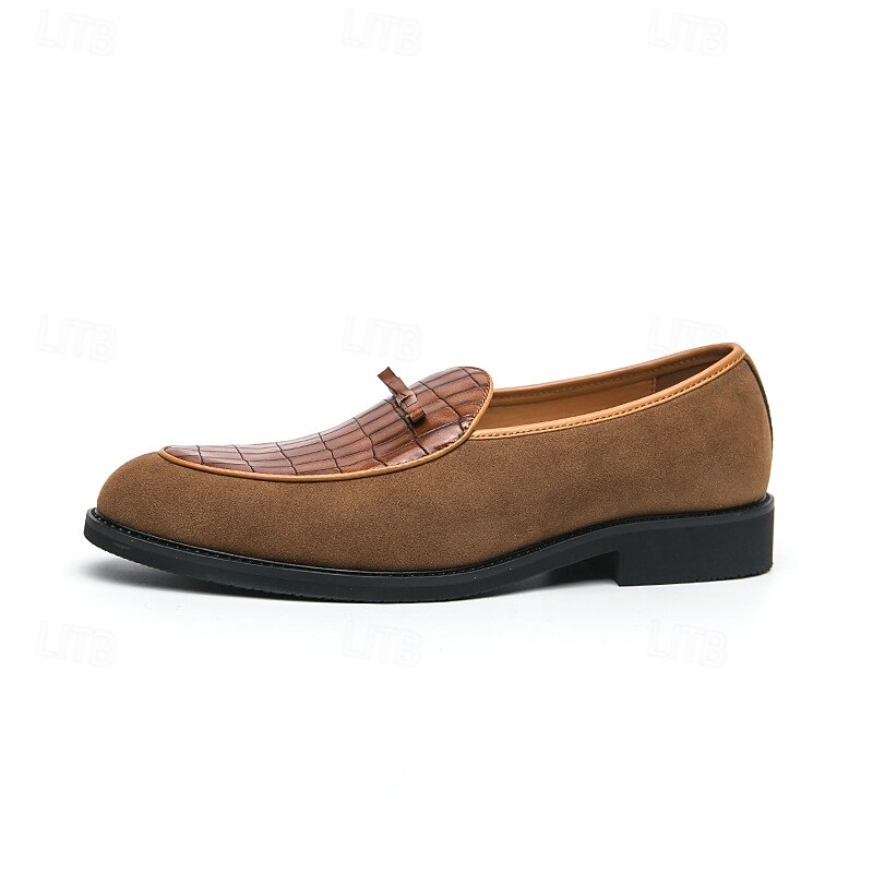 pánské hnědé mokasíny z umělého semiše s krokodýlím vzorem a mašlí – stylové slip-on boty pro formální i neformální příležitosti 2025 - $46.99 –P4