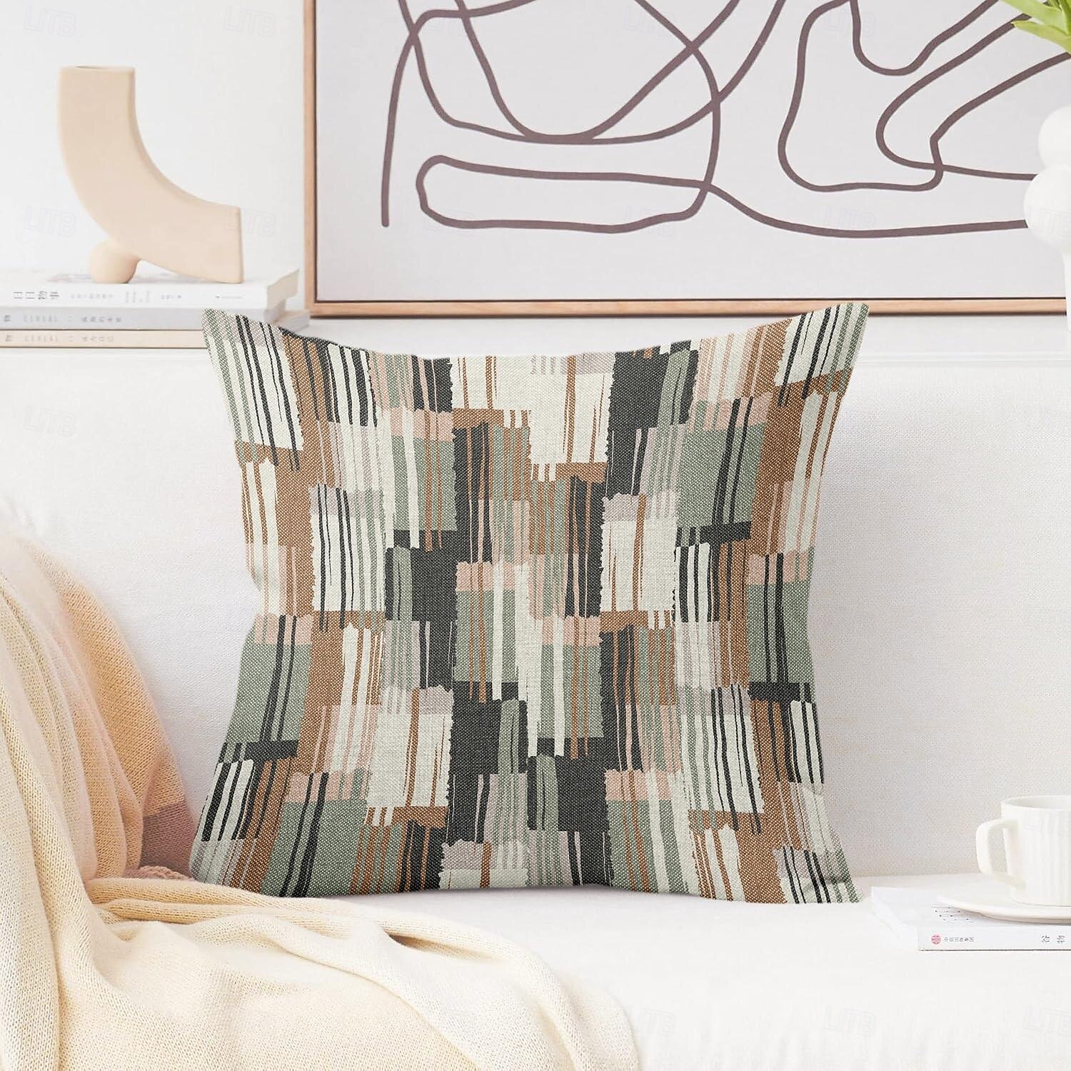 Housse de coussin décorative géométrique 1 pièce, housse de coussin carrée douce pour canapé, chambre à coucher, salon, canapé, chaise, gris, rose, vert de 2025 ? $12.99 –P3