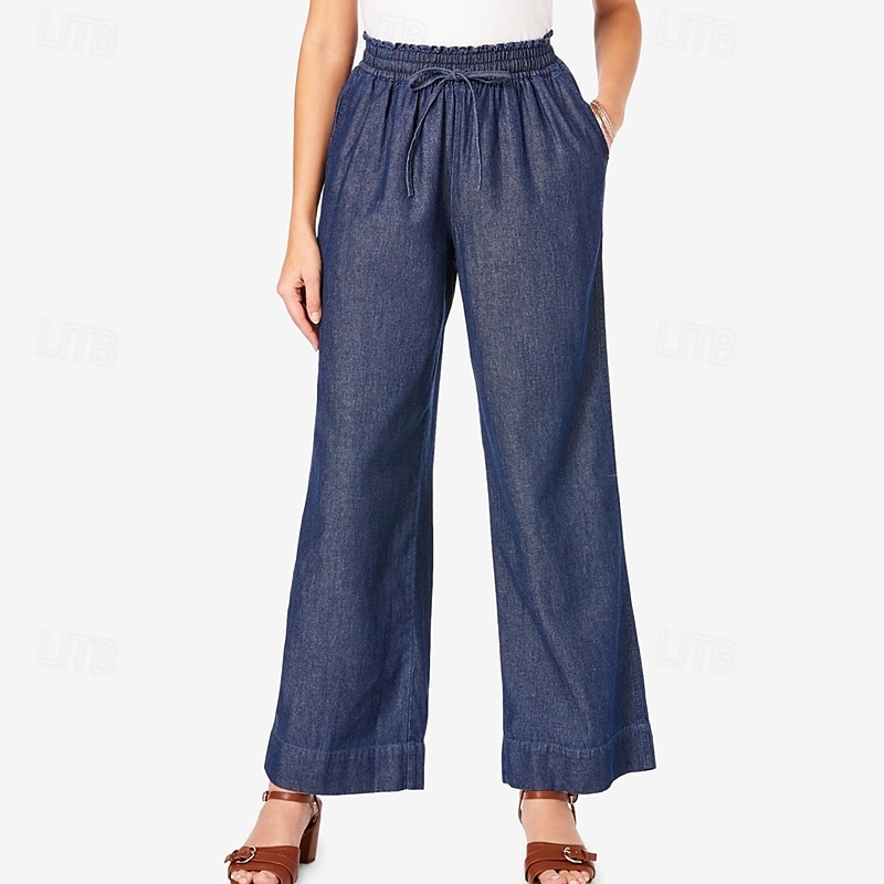 Women's Linen Pants Pants Trousers Lightweight Casual Full Length Mid Rise Plain Pocket Drawstring Breathability Comfortable Inelastic Home Casual Daily Light Sky Blue Navy Summer Spring Regular Fit 2025 - $19.99 –P3