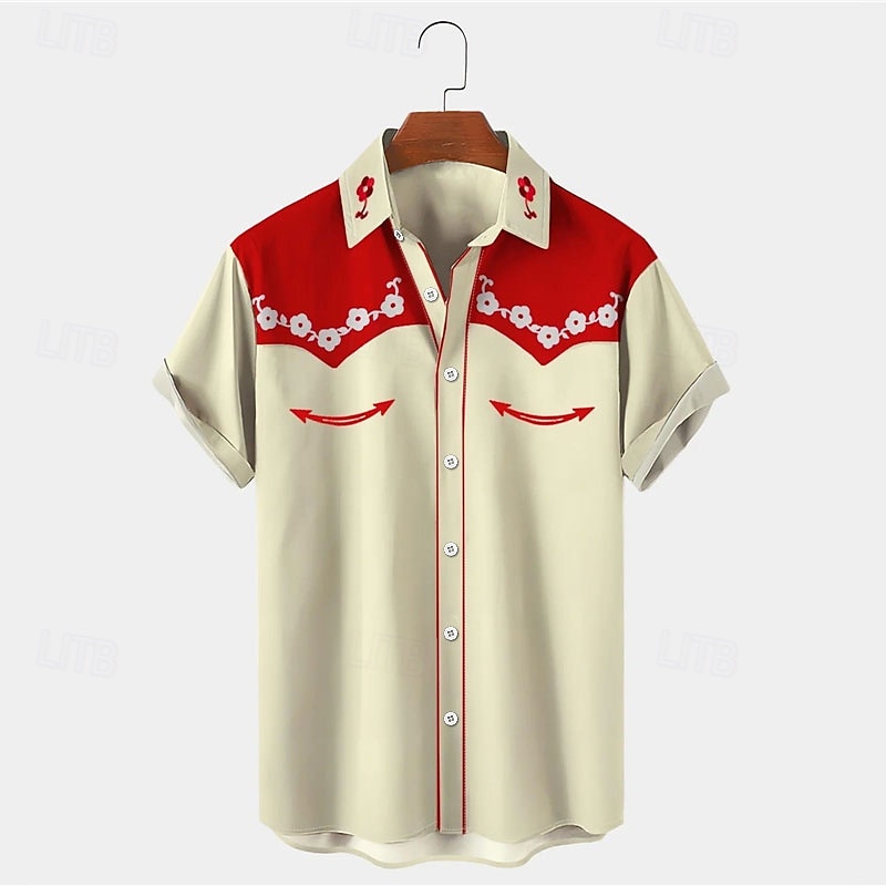 Herren Farbblock Westernhemd Knopfhemd Cowboy-Shirt Kurzarm Modisch Strassenmode Designer Outdoor Täglich Festtage Sommer Frühling Umlegekragen Bedruckt Button-Down Weiß Gelb Hellgrün Rosa Schwarz 2025 - $24.99 –P1