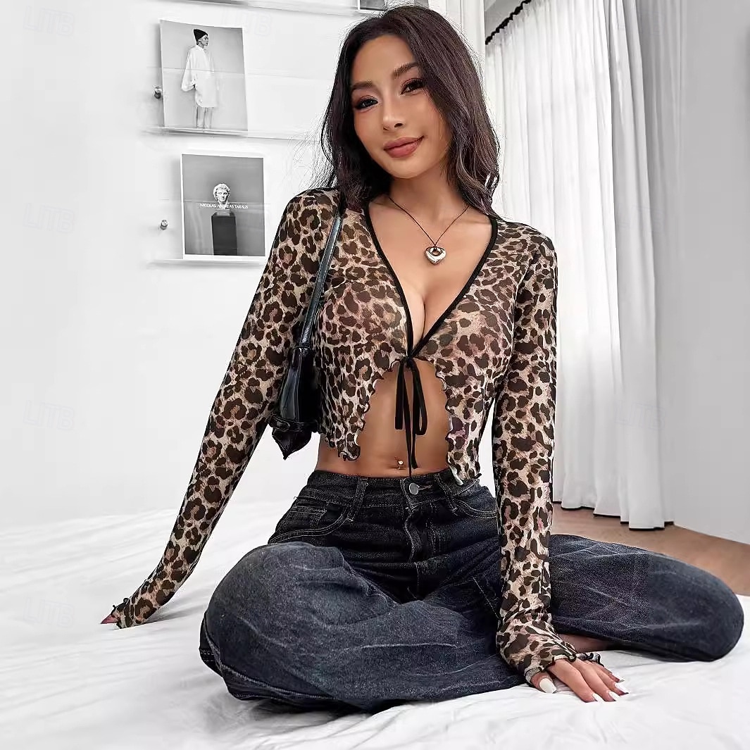 Women's Wrap Crop Top Sexy Long Sleeve V Neck Crop Tops khaki Summer Spring 2026 - $23.99 –P6