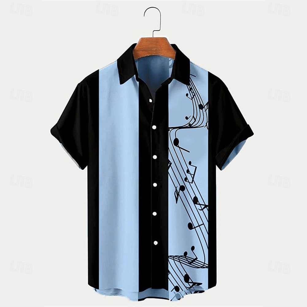 Men's Musical Notes Summer Shirt Bowling Shirt Button Up Shirt Short Sleeve Fashion 1950s Casual Daily Music Festival Summer Turndown Print Blue Black Pink Green 2026 - $25.99 –P3
