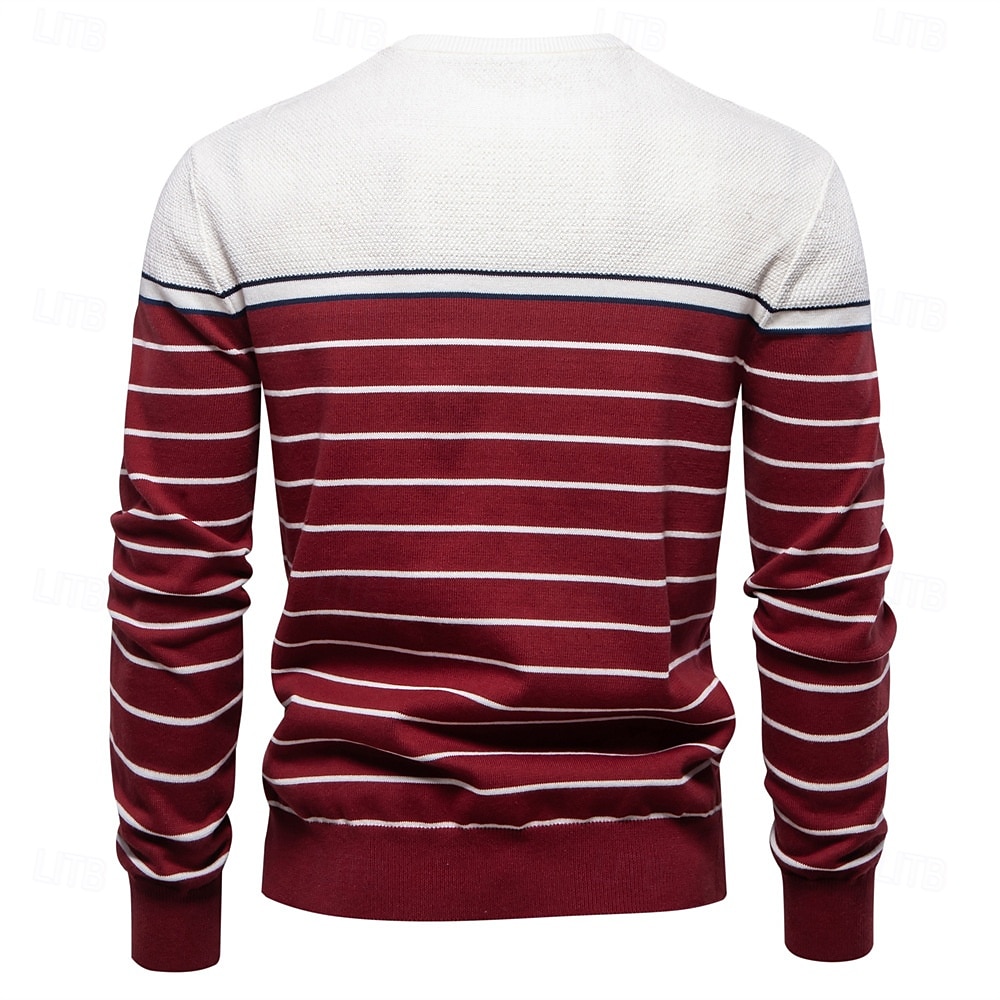 Herren Pullover Gerippt Stricken Normale Oberteile Farbblock Gestreift Rundhalsausschnitt Strickware Täglich Outdoor Urlaub Bekleidung Frühling Herbst Wein Marineblau S M L 2025 - $34.99 –P6