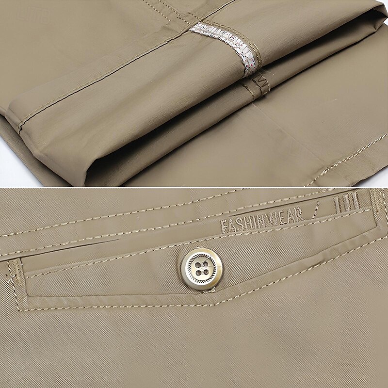 Men's Graduation Dress Pants Trousers Chinos Buttons Pocket Solid Color Comfort Formal Party Work Fashion Classic Style Light Khaki Green Micro-elastic 2025 - $15.49 –P4
