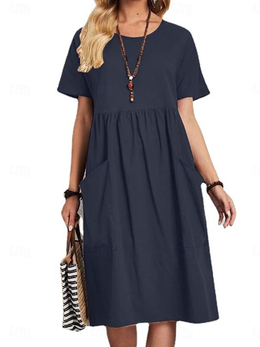 Per donna Abito Midi Abito Lungo Maxi Abito Abiti in cotone e lino Elegante Essenziale Casual Vacanza Feste Lavoro Vestibilità regolare Semplice Manica Corta Girocollo Rosa Marrone chiaro Cachi Blu del 2025 a $6.99 –P6