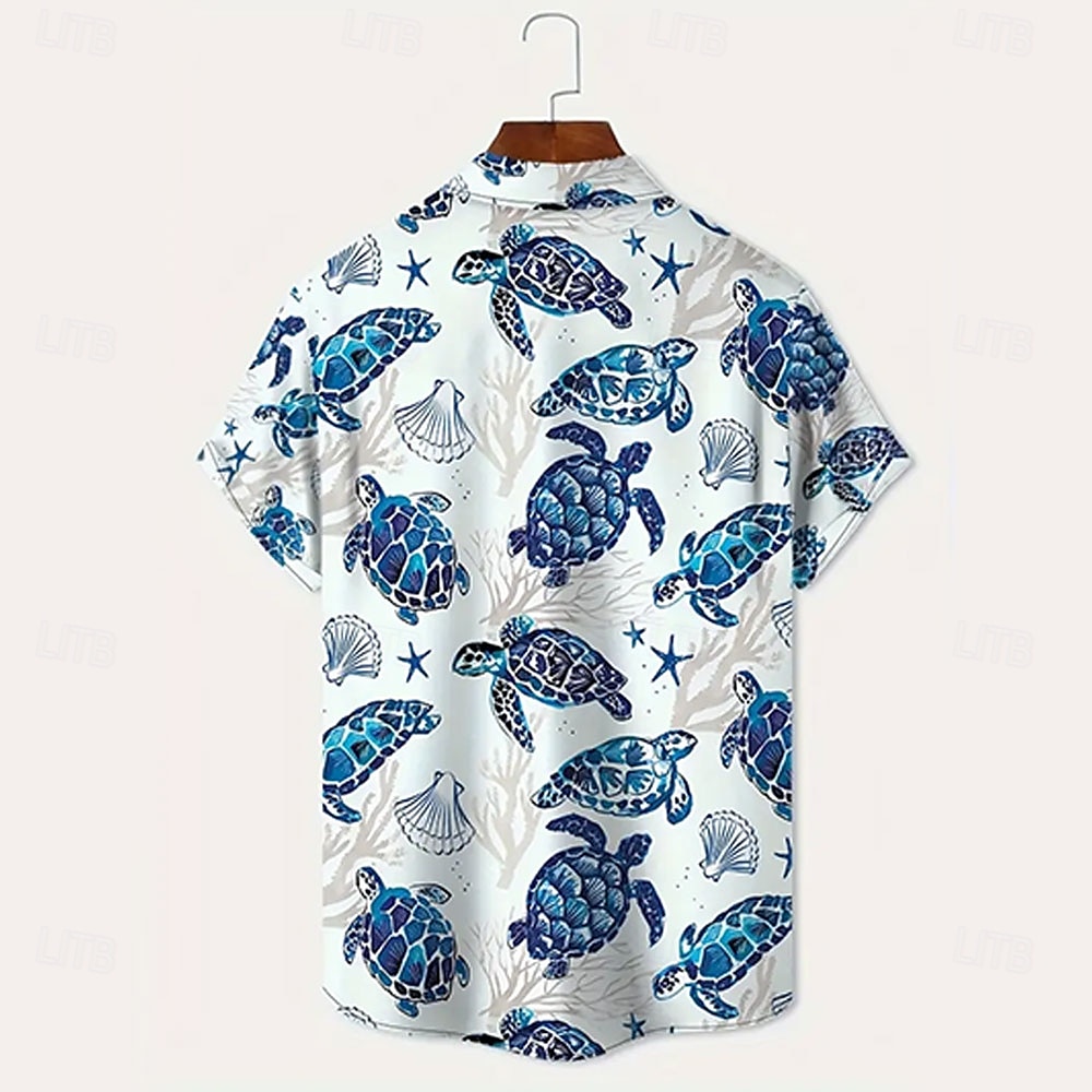 Men's Turtles Sea Creatures Summer Hawaiian Shirt Button Up Shirt Short Sleeve Hawaiian Resort Vacation Holiday Beach Wear Summer Spring Turndown Collared Shirts Blue 2025 - $23.99 –P2