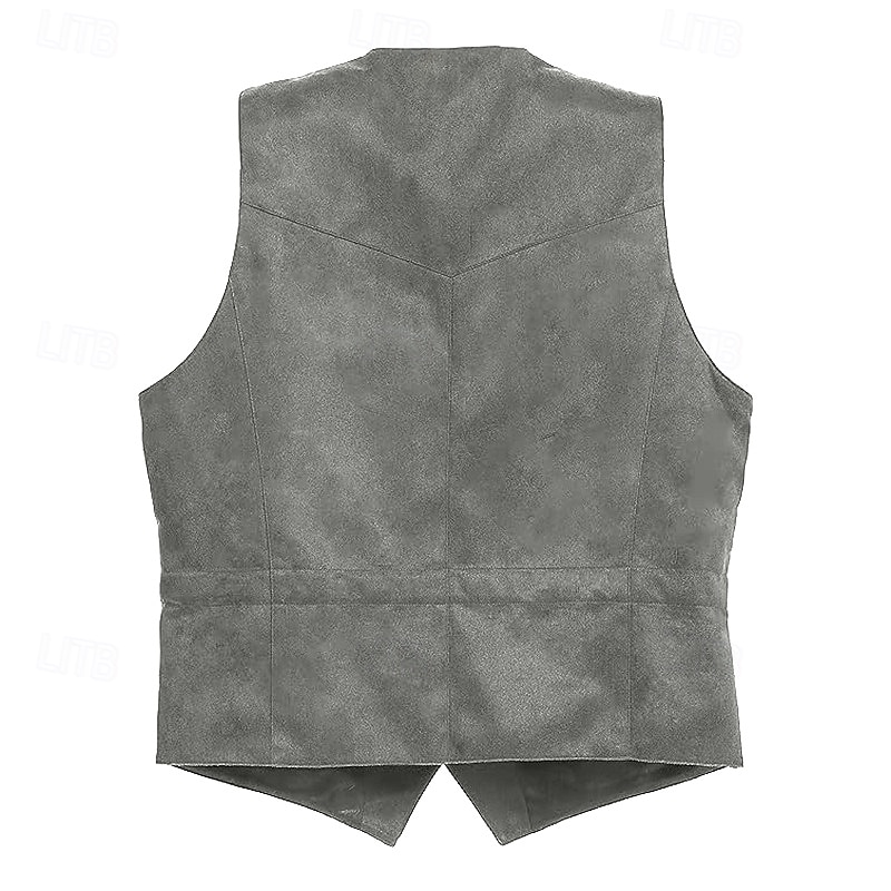 Homme Gilet en daim Usage quotidien Vacances Sortie Style vintage Chic et moderne Printemps & Automne Bouton Polyester Confortable Plein Boutonnage Simple Col V Standard Noir Marron Café Gris Gilet de 2025 ? $39.99 –P10
