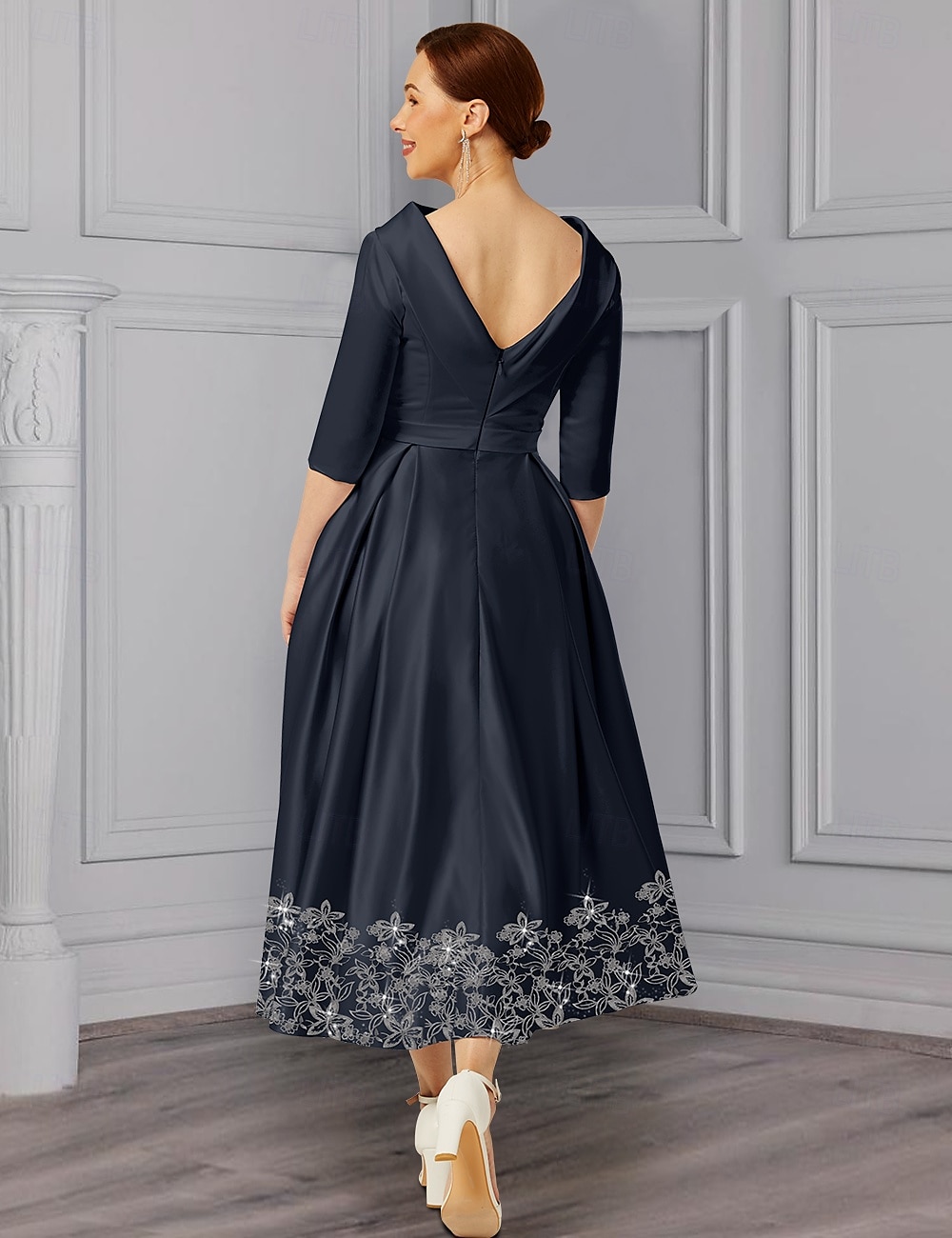 A-Line Dress Mother of the Bride Dress Elegant Simple V Neck Ankle Length Tea Length Satin 3/4 Length Sleeve with Lace Ruched Sequin Race Day Dress 2025 - $158.99 –P2