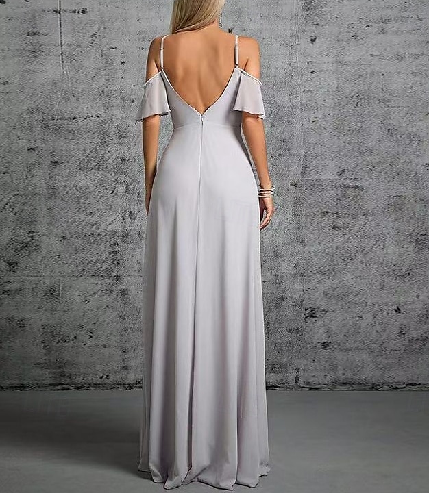 A-Line Bridesmaid Dress V Neck / Sweetheart / Spaghetti Strap Short Sleeve Elegant Floor Length Chiffon / Spandex with Ruffles / Draping / Ruching 2025 - $162.99 –P2