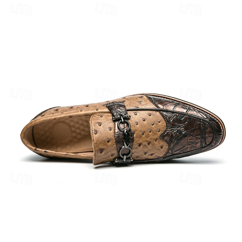 pánské hnědé mokasíny z umělého semiše se pštrosím vzorem – stylové slip-on boty pro formální i běžné příležitosti 2025 - $46.99 –P7