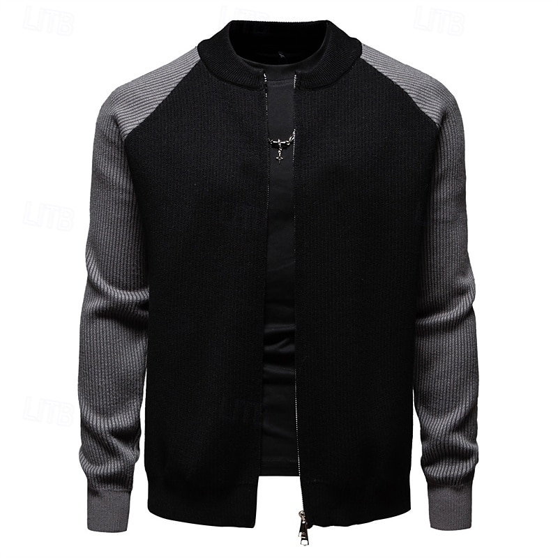 Herren übergangsjacke Collegejacke Täglich Tasche Ganzjahres Farbblock Mode Stehkragen Regulär Schwarz Weiß Grau Jacken 2025 - $49.99 –P10