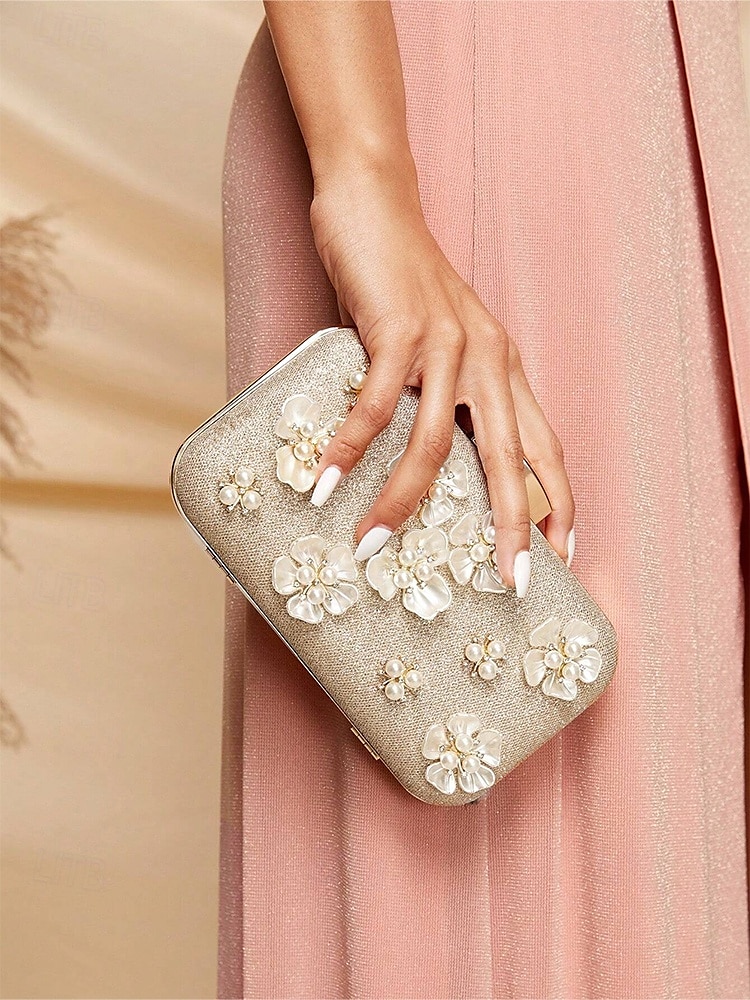 Women's 3D Floral Clutch with Pearl Accents and Gold Chain – Stylish Evening Bag for Weddings, Parties and Formal Occasions Silver Black Gold 2025 - $32.99 –P1