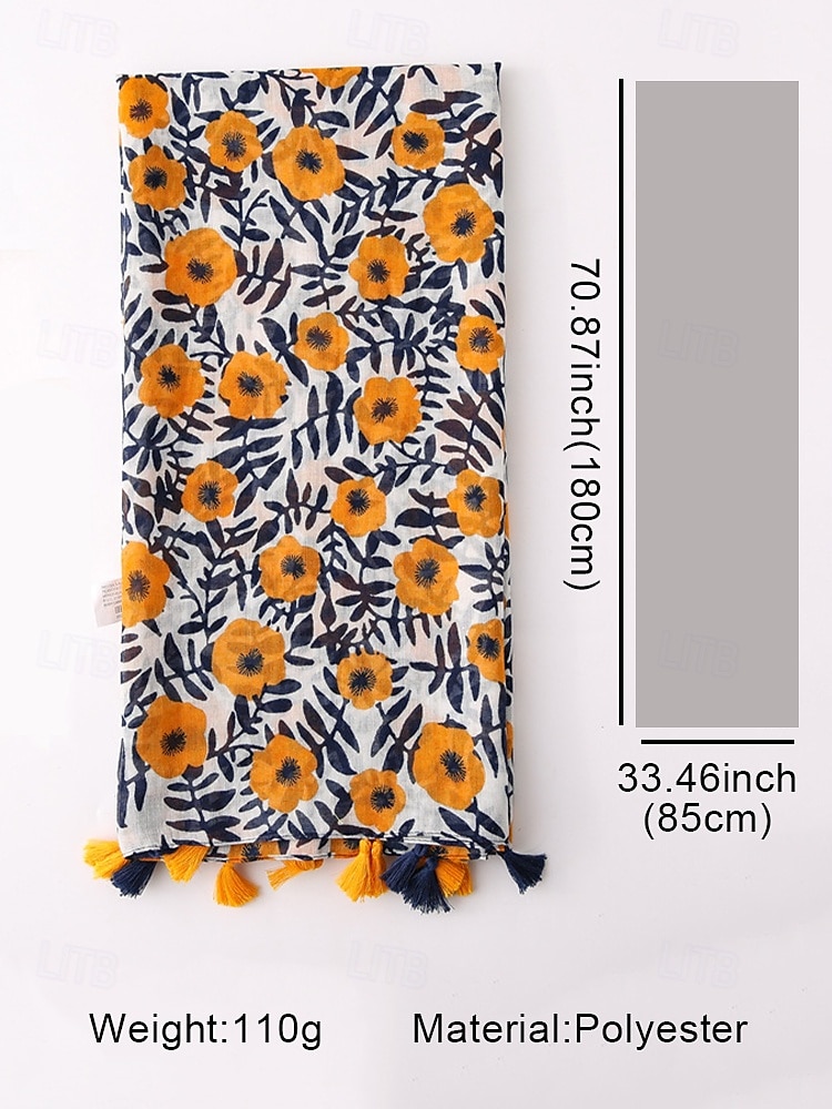 Floral Print Lightweight Scarf with Tassel Details, Boho Chic Style Wrap for Women, Perfect for Spring, Summer, and Casual Outfits 2025 - $11.99 –P7