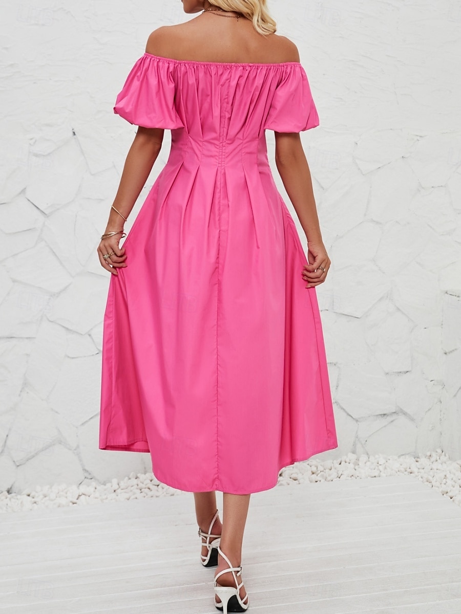 Femme Robe mi-longue Robe casual Robe Évasée Robe Trapèze Elégant mode Décontractées Vacances du quotidien Standard Plein Manche Courte Epaules Dénudées Rose Claire Orange Eté Printemps de 2025 ? $34.99 –P2