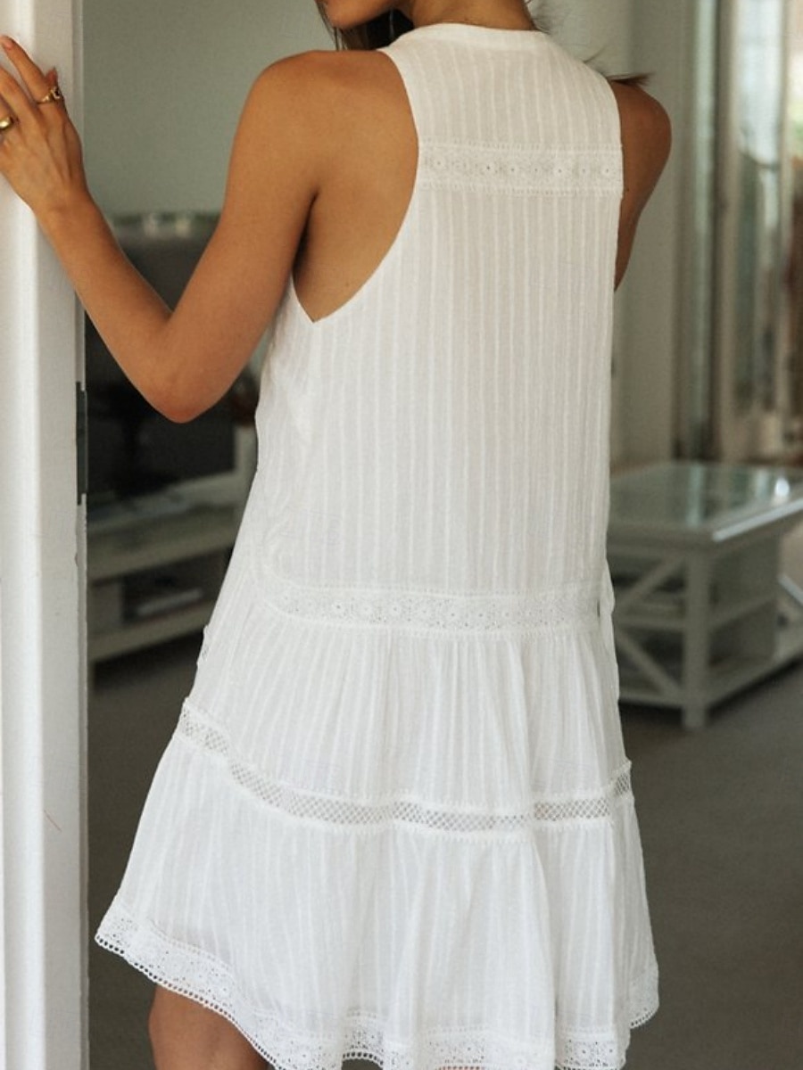 Femmes Mini Robe Robes inspirées du lin Robe Décontractée Robe évasée Robe débardeur Basique Occasionnel Vacances Quotidien Coupe régulière Uni Sans manches Col ras du cou Blanche Été de 2025 ? $32.99 –P2