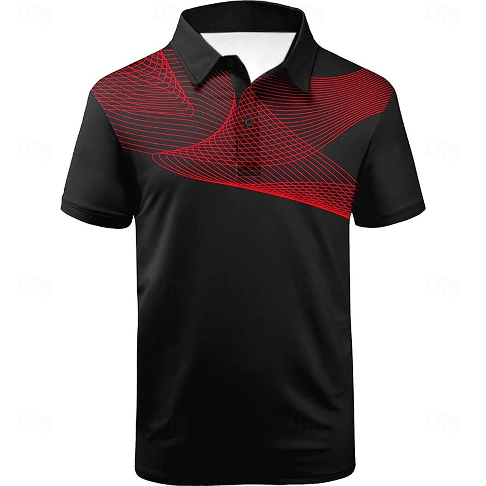 Voor heren Gestreept Sport Poloshirts Golfshirt Korte mouw Poloshirt Overhemden met kraag Casual Sportkleding Vakantiekleding Knop 3D-afdrukken Zwart En Rood Zwart / Wit Zwart 2026 - $23.99 –P17
