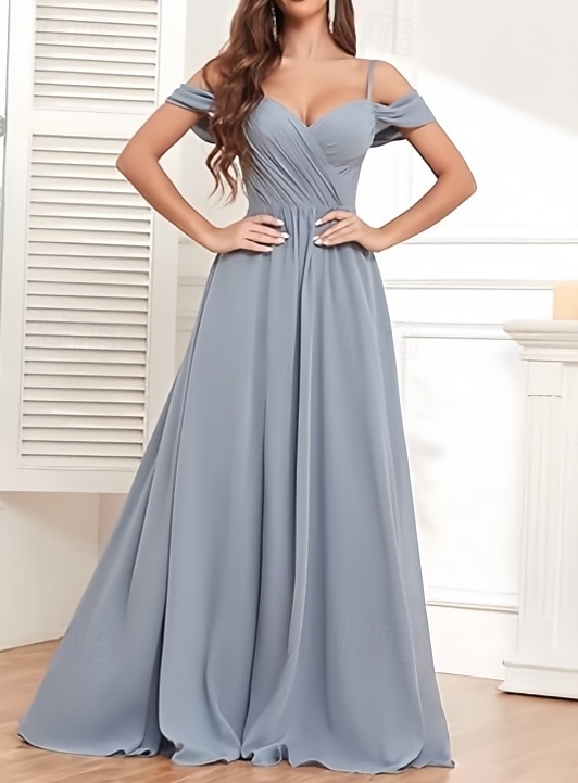 A-Line Bridesmaid Dress Sweetheart / Spaghetti Strap Short Sleeve Elegant Floor Length Chiffon with Draping / Split Front / Ruching 2025 - $154.99 –P1