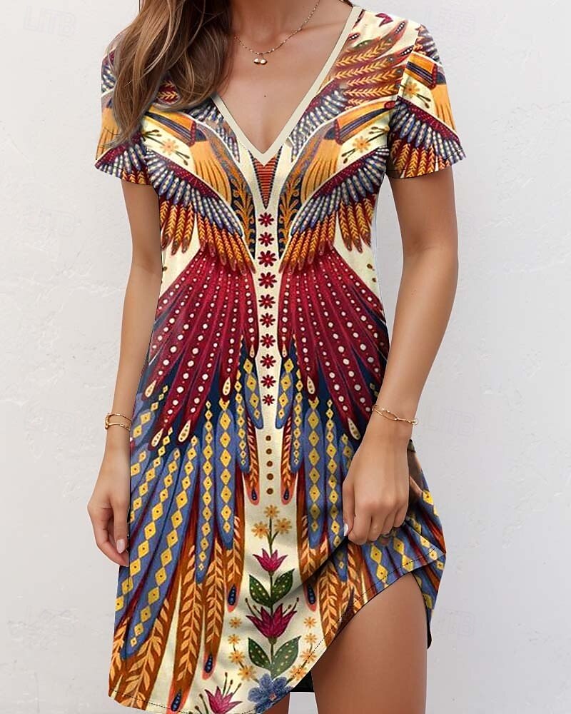 Naisten Mini Mekko Pieni Mekko T-paitamekko Tee Mekko Aurinkomekko A-linja Mekko Elegantti Tyylikäs Lomamekko Syntymäpäivä Renno Täydellinen Istuvuus Graafinen Väriblokki Lyhyt Hihainen V-kaula-aukko 2025 - $23.99 –P1