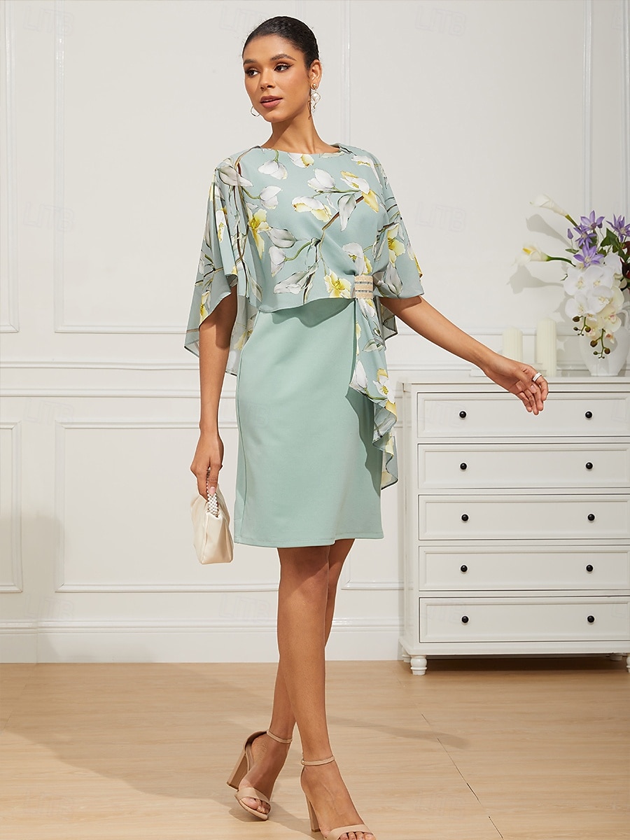 Pentru femei Rochii Lungime Genunchi Rochie pentru invitata de nunta Rochii din Șifon Elegant Oficial Invitat la nunta Potrivire Formă Floral Manșon Jumate Stil Nautic Verde Deschis Vară Primăvar 2025 - $14.39 –P6