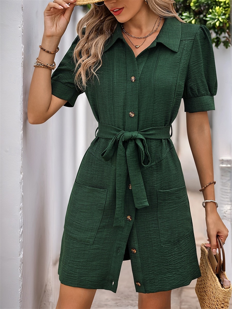 Pentru femei Rochie Lunga Rochie Maxi Rochii inspirate din in Rochii Tip Cămașă Rochie casual Elegant Stilat Casual Vacanță Petrecere Muncă Fit regulat Simplu Manșon scurt Guler Cămașă Verde Militar 2025 - $36.99 –P1