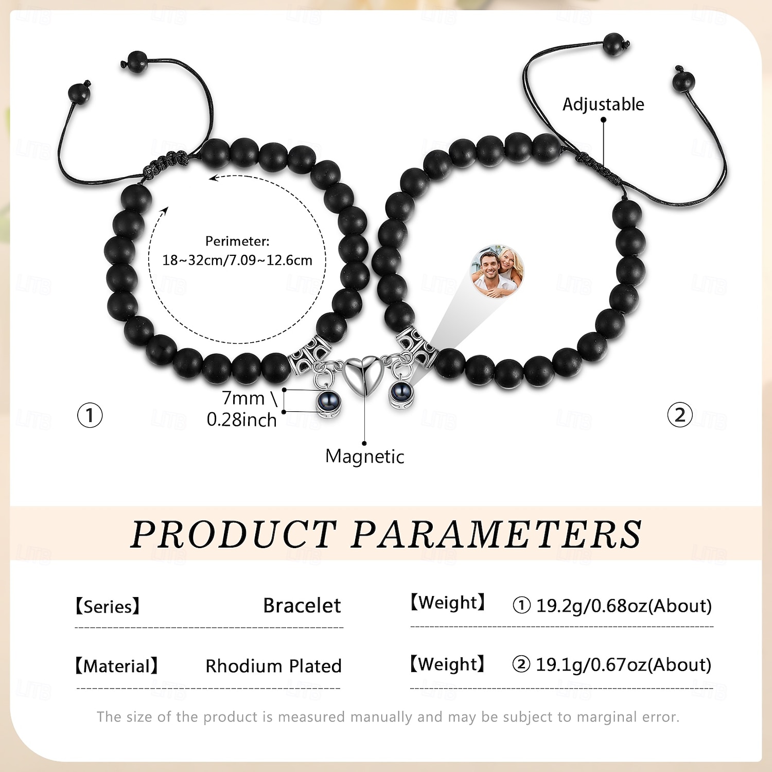 Ett Par Anpassade Eleganta Pararmband Anpassad Bröllopsgåva för Par Inbäddade med Projektionsstenar. Armbanden Har Magnetiska Stenar som Gör att De Kan Foga Samman 2025 - $41.99 –P1