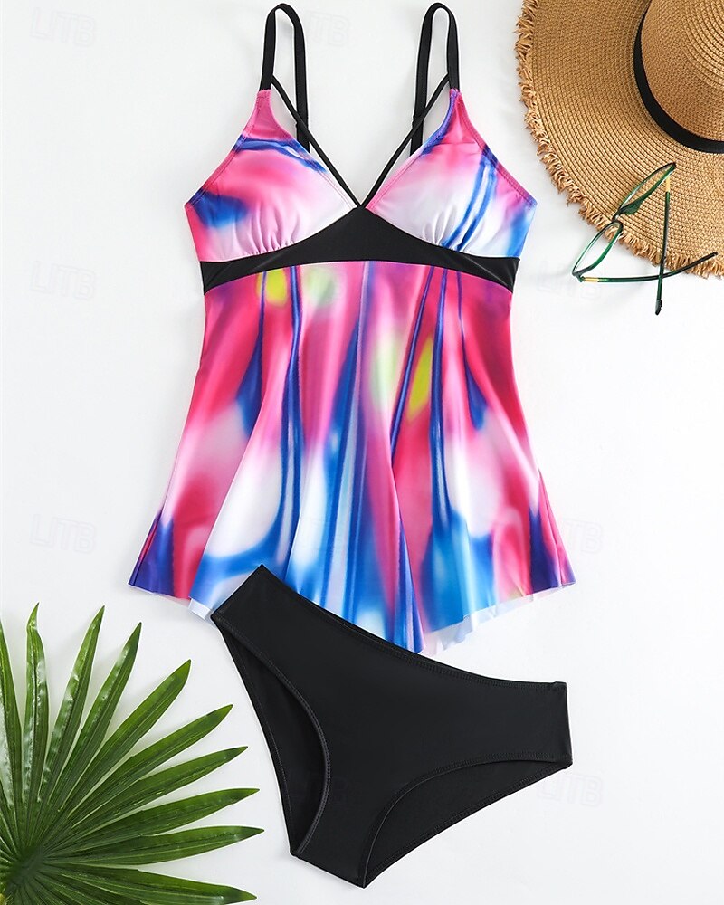 Dames Tankini Tweedelig zwempak V-hals Zwemkleding Zwemkleding Zwart / Wit Wit Ademend Sneldrogend Lichtgewicht Mouwloos - Zwemmen Surfen Strand Zomer Lente Grote maten 2025 - $25.99 –P2