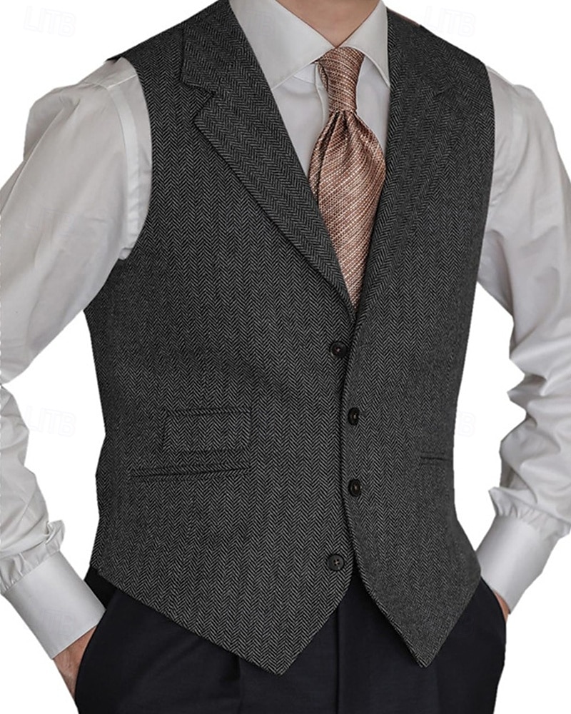 Men's Vest Gilet Vacation Business Daily Date Fashion Casual Spring & Fall Buttons Pocket Polyester Comfortable Plain Single Breasted One-button Lapel Regular Fit Black Red Burgundy Navy Blue Vest 2025 - $41.99 –P4