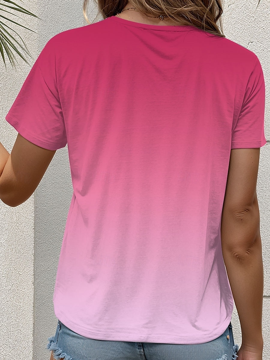 Femme T shirt A Ombre Coq Lettre Décontractées Manche Courte Col Rond Hauts réguliers du quotidien Imprimer Rose Claire Eté de 2025 ? $19.99 –P2